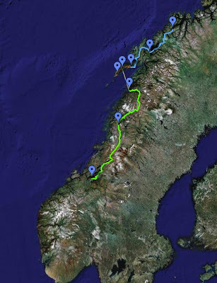 Our Norway trip plotted on Google Maps